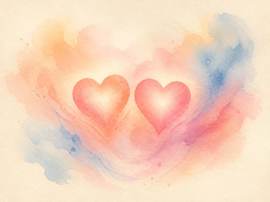 Aquarela com dois corações lado a lado