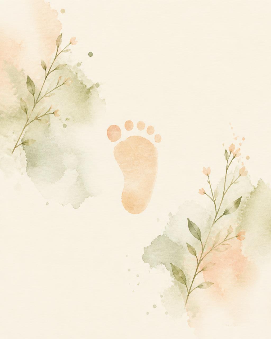 Aquarela em tons de musgo e pêssego com uma pequena pegada